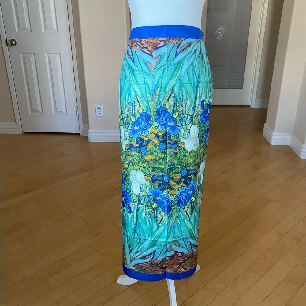 Vibrant Blue 100% Silk Floral Wrap Sarong Scarf Wall Art